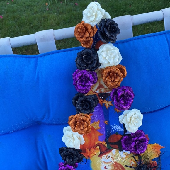Custom By Me Halloween Witch Hat Wreath Cats Roses Brooms Autumn Leaves Spiders - Picture 7 of 15